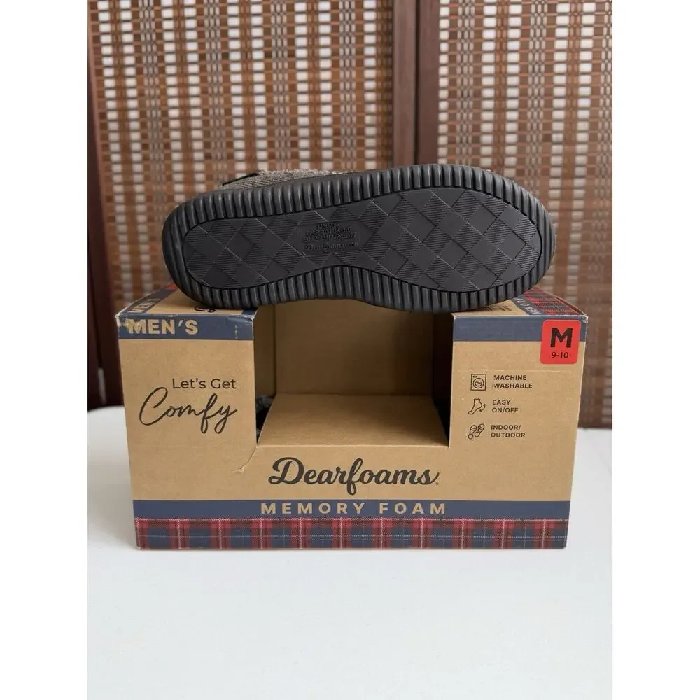 Dearfoams Men's Moccasin Slippers Size M 9-10 Brown Herringbone Memory Foam